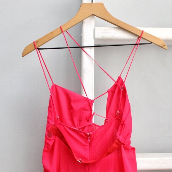 Nensi Dojaka Fuchsia Hot Pink Sleeveless Asymmetric Sheer Maxi Dress SZ Medium - Picture 6 of 10